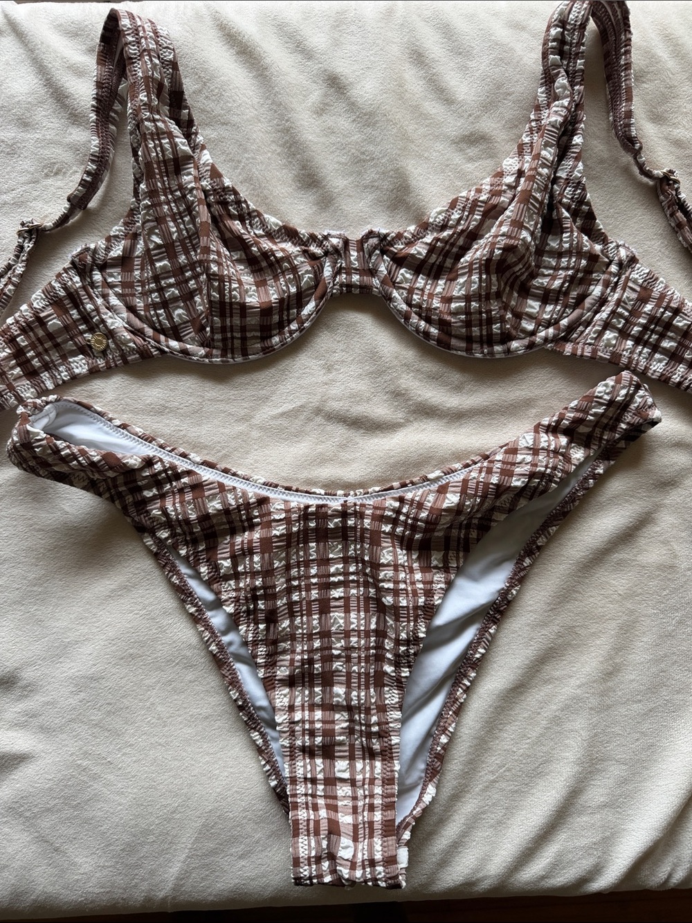 Rhythm. Brown Plaid Underwire Bikini Set